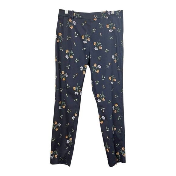 H&M Womens Size 12 Blue Floral Print Side Zip Slacks Pants New - Picture 1 of 4